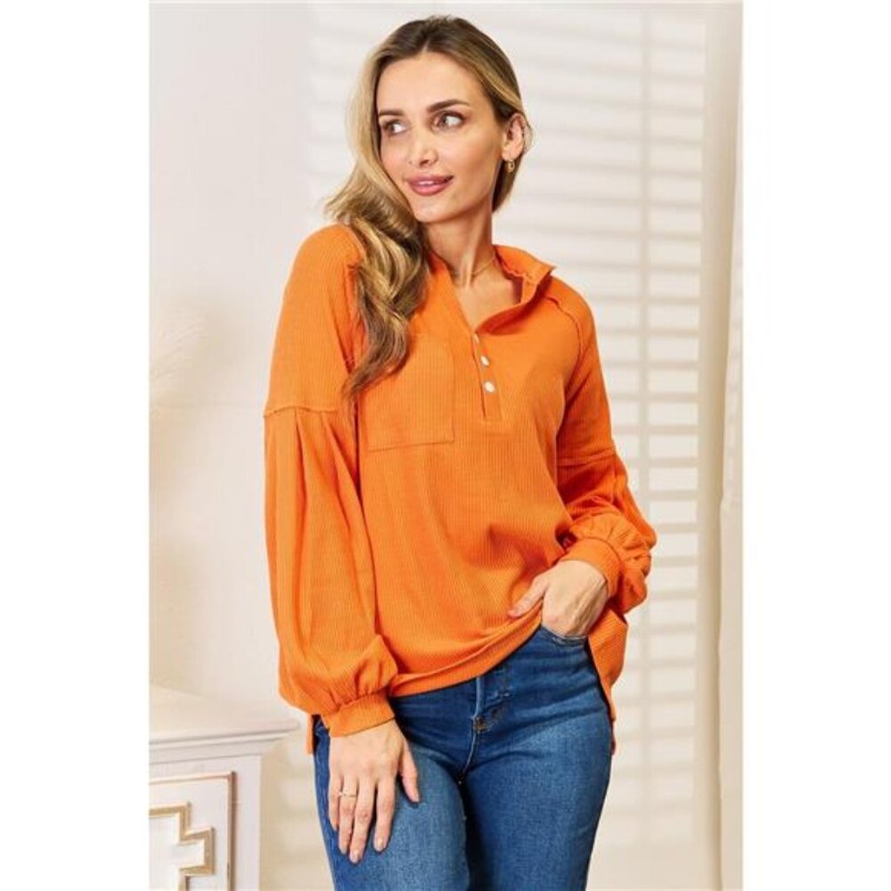 Basic Bae Side Slit Buttoned‎ Waffle Knit Hoodie - Picture 2 of 10